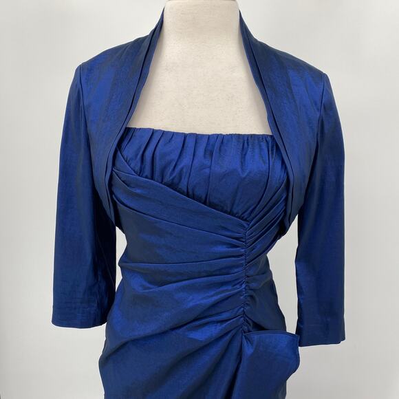 Adrianna Papell Cocktail Dress & Jacket Set Iridescent Cobalt Blue Womens Medium - Picture 7 of 14